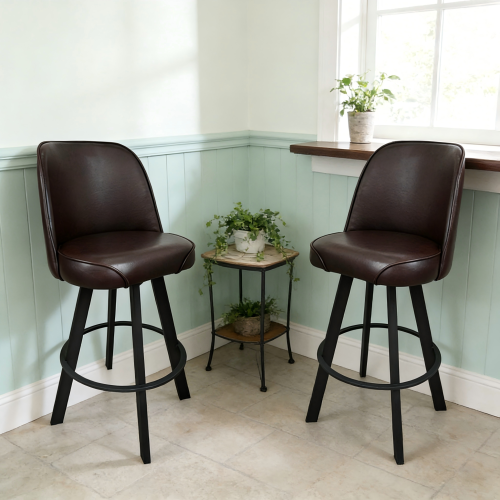 2 PACK Commercial Uphostered Swivel Bucket Seat Bar Stool with Metal Frame Restaurant and Cafe Bar Seating--assembly required