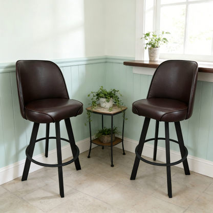 2 PACK Commercial Uphostered Swivel Bucket Seat Bar Stool with Metal Frame Restaurant and Cafe Bar Seating--assembly required