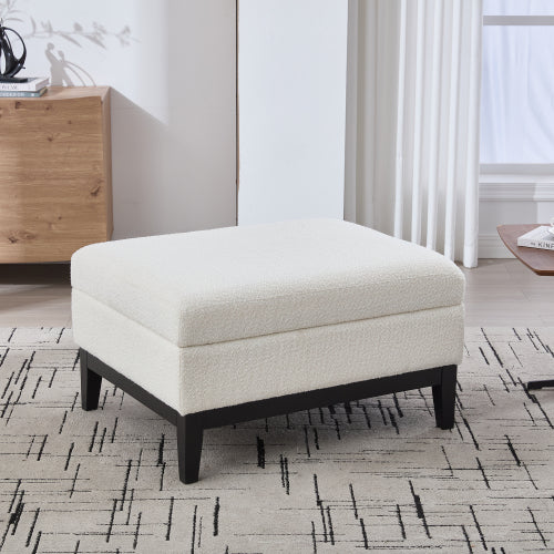 33.86 inch Boucle Storage Ottoman Coffee Table with Wood Legs