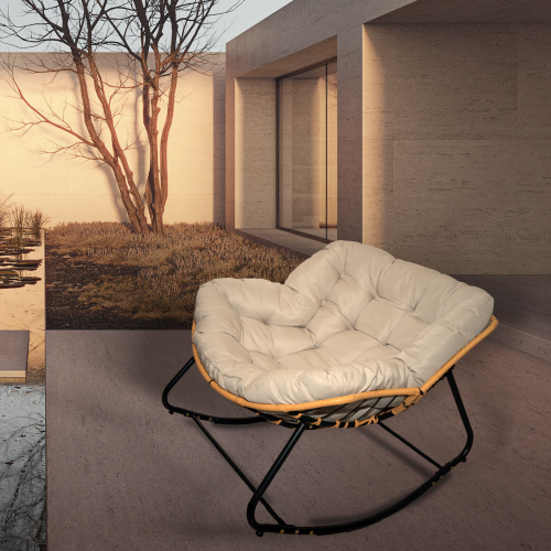 Outdoor Rocking Chair, Patio Egg Rocking Chair, Indoor Papasan Chair, Rattan Wicker Lounge Chair