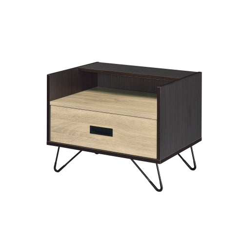 Oak & Black 1-Drawer Nightstand with Hairpin Legs