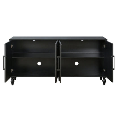 Black Carved Flower Door Storage Cabinet Metal Handle Large Hall Console TV Stand