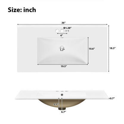 36" Bathroom Vanity with Ceramic Sink, Standard and Double-Layer Drawers, Soft Close Doors, Adjustable Shelves, Modern Storage Cabinet for Small and Medium Bathrooms