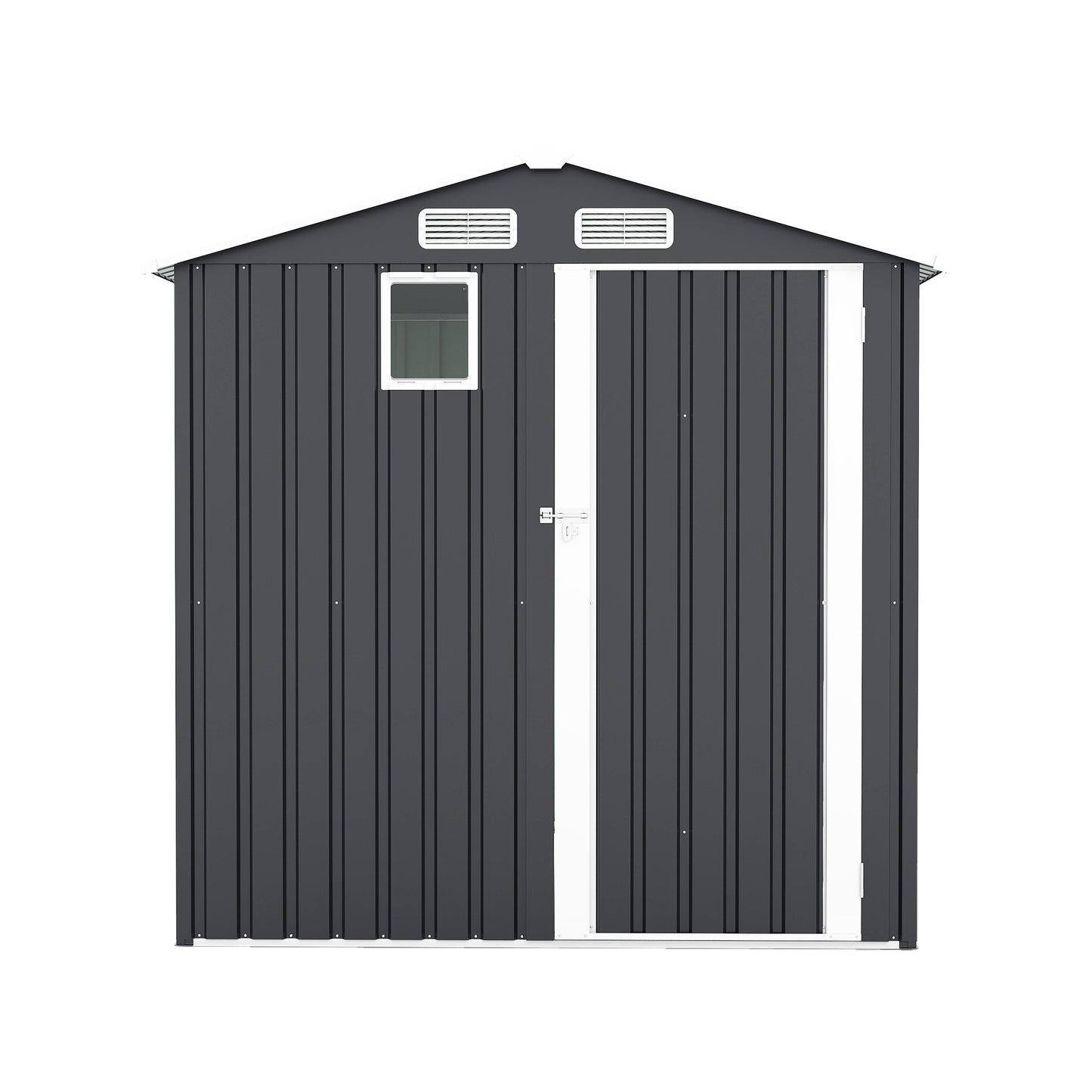 6x8FT Outdoor Steel Storage Shed with Clear Window, Lockable Doors, Compact Metal Tool Shed for Garden, Backyard, Patio, Utility, and Bike Storage,dark gray