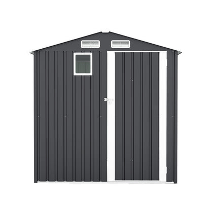 6x8FT Outdoor Steel Storage Shed with Clear Window, Lockable Doors, Compact Metal Tool Shed for Garden, Backyard, Patio, Utility, and Bike Storage,dark gray