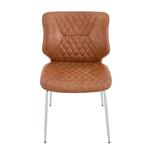 Set of 2 Brown Crazy Horse Oil Wax Leather Dining Chairs, Electroplated Metal Leg Diamond Tuft High Back Chairs