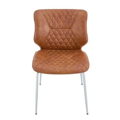 Set of 2 Brown Crazy Horse Oil Wax Leather Dining Chairs, Electroplated Metal Leg Diamond Tuft High Back Chairs