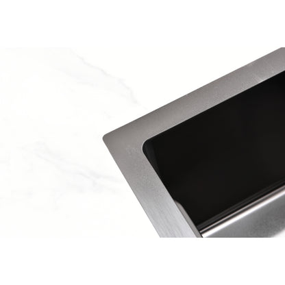 Waterfall Kitchen Sink, Stainless Steel Single Bowl in Black, Multifunctional Workstation with Flying-rain Faucet and Cutting Board, 30×18″ Stainless Steel Single Bowl Sink, LS-SSBL05