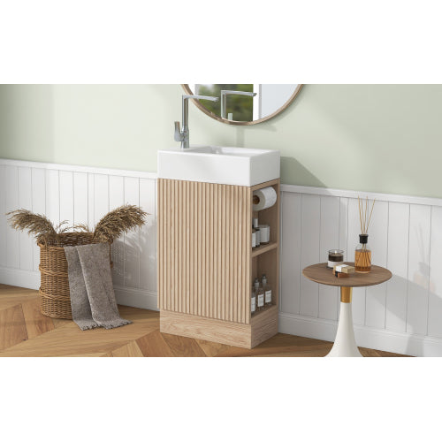 18.6" Bathroom Vanity with Sink, Bathroom Vanity Cabinet with Two-tier Shelf, Left or Right Orientation, Natural (Old Sku:WF308491AAN)