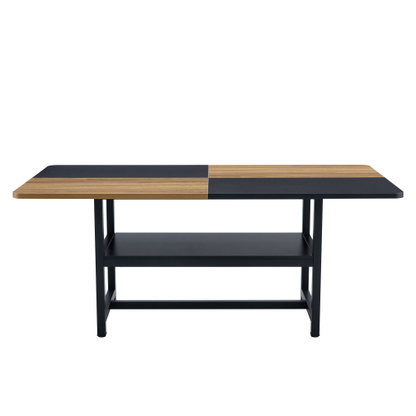 Two-Tone Spliced Dining Table with Storage Shelf