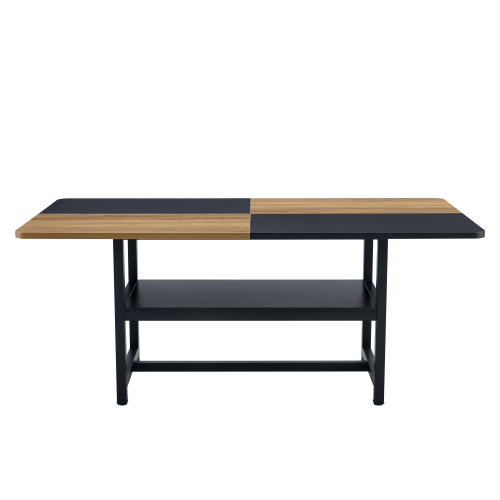 Two-Tone Spliced Dining Table with Storage Shelf