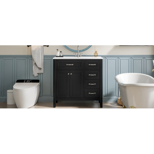 36" Bathroom Vanity with Sink Combo, Black Bathroom Cabinet with Drawers, Solid Frame and MDF Board (Old Sku:JL000007AAB)