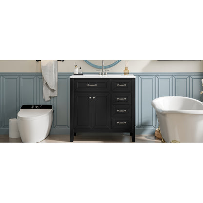 36" Bathroom Vanity with Sink Combo, Black Bathroom Cabinet with Drawers, Solid Frame and MDF Board (Old Sku:JL000007AAB)