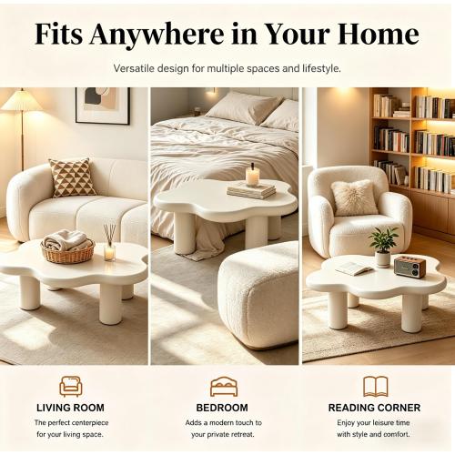 40 Inch White Cloud Coffee Table Modern MDF Living Room Center Table