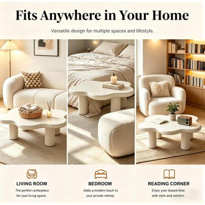 40 Inch White Cloud Coffee Table Modern MDF Living Room Center Table