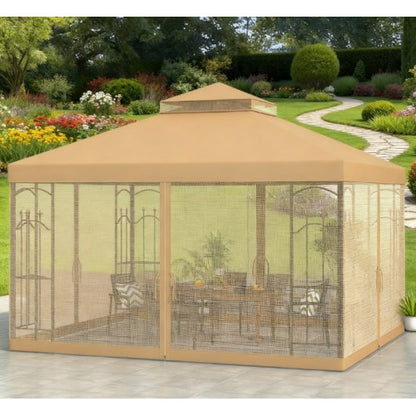 Outdoor Double Roof Outdoor Gazebo Canopy Shelter with Netting,Patio Gazebo with Corner Frame Shelves