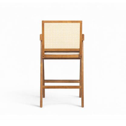 27inch Height, Cream Woven Cane Plastic Backrest Bar Stool - Foam-Padded Fabric Seat & Durable Rubberwood Frame