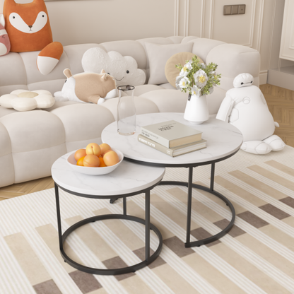Set of 2 Round Nesting Coffee Tables, White