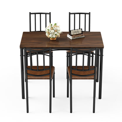 4-Piece Walnut Industrial Dining Set, Table & 4 PU Benches