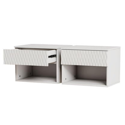 set of 2 nightstand with Modern Wall-Mounted Drawer Cabinet: Open Shelf, 3-Stage Rails, Carved Design, Anti-Wobble, DIY, for Bedroom/Living Room/Office