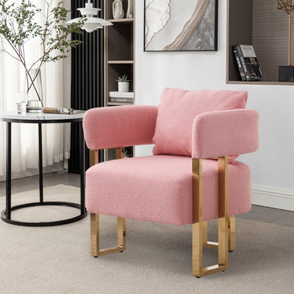 2-PCS Pink Teddy Fleece Accent Side Chair with Polished Gold Metal Square Legs