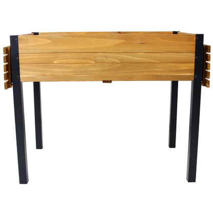 Raised Garden Bed, Metal Leg Wood Planter Boxes with Folding Storage Shelf