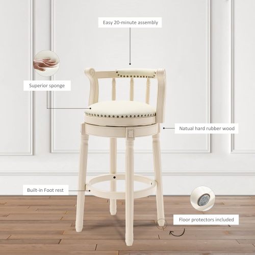 Bar Stools Seat Height 26inch  Leather Wooden Bar Stools(WHITE 1pc)