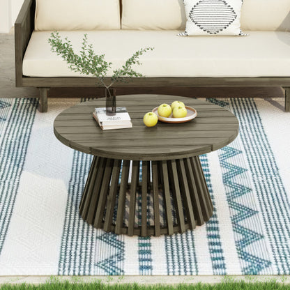 Outdoor Acacia Wood Patio Coffee Table, Round Coffee Table for Backyard, Lawn, Balcony,Grey Finish
