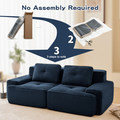 82 inch  Blue Corduroy L-Shape Modular Sectional Sofa, No Assembly Required