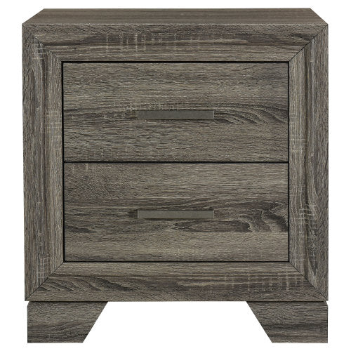 Brown Oak 2-Drawer Transitional Nightstand, Engineered Wood