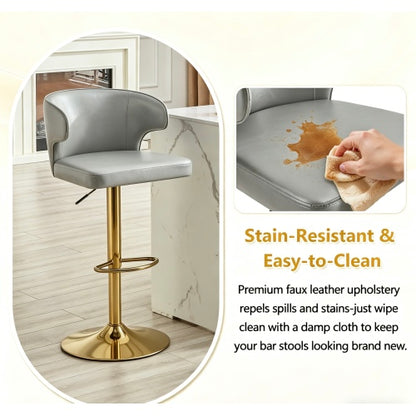 Set of 2 Grey PU Swivel Dining Chairs ,Height Adjustable, 360¡ã Rotation Bar Stools