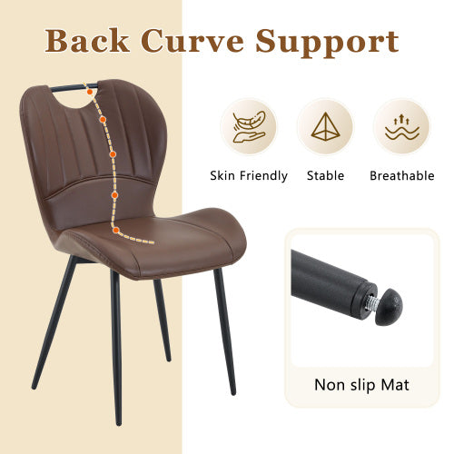 5-Piece Square Glass Dining Set, Single-Column Metal Table & 4 Brown PU Handle Chairs