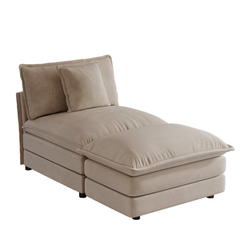 Light-Coffee Chenille Armless 1-Seat Modular Sofa with Ottoman Solid-Wood Frame Assembly-Required