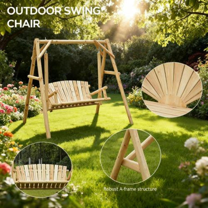 Wooden Swing 2-Seat Wooden Swing Bench, Ergonomic Design, 'A' Frame Construction, Stable and Non-Slip, Solid Wood Frame Log Garden Swing