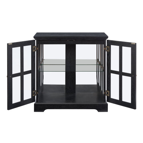 Black Retro 7-Color Bluetooth LED Lattice Glass Adjustable Display Cabinet