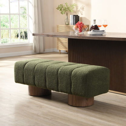 Upholstered Dining Bench for Dining Room, No-Assembly End of Bed Entryway Bench Ottoman for Bedroom Living Room, Green Boucle Fabric, Leg 300 LBS Weight Capacity