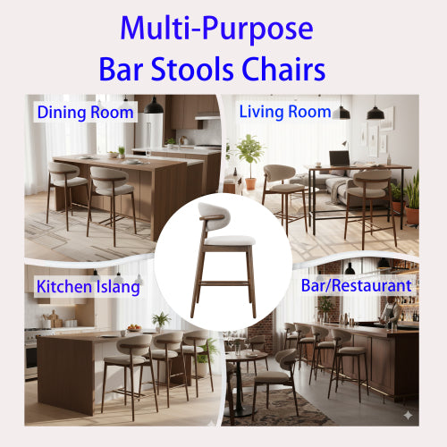 Solid Ash Wood Counter Stools with Upholstered Seats, Set of 2, Walnut