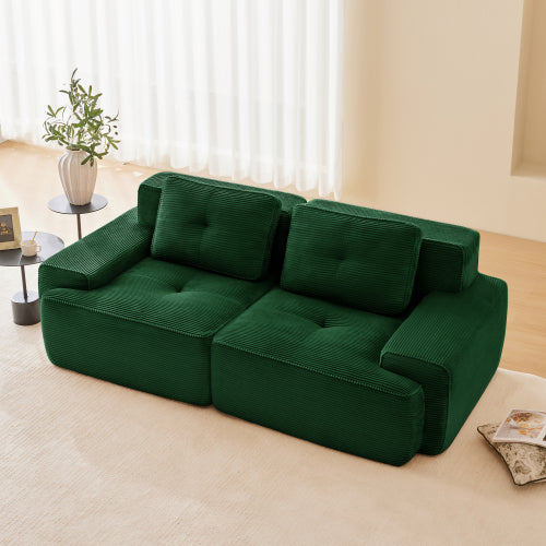 82 inch  Green Corduroy L-Shape Modular Sectional Sofa, No Assembly Required