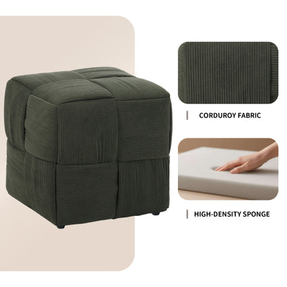 Green Square Corduroy Ottoman Footrest, 300 LBS Sturdy Wood Frame No-Assembly Multiuse Sofa Stool