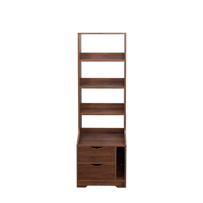 Tall Nightstand with Bookshelf & 2 Drawers Space Saving Bedroom Storage