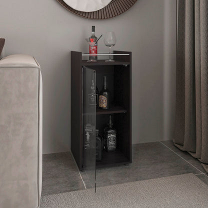 Minibar Cabinet 2 Doors, Open Shelf And Compact Design, Modern Bar Storage, Black