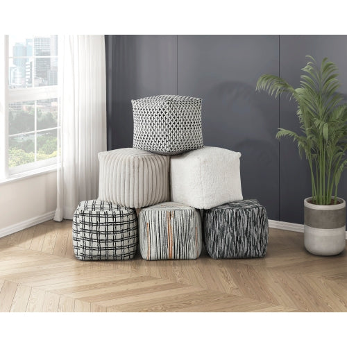 16 inch Off-White Corduroy Square Pouf Ottoman, Non-Slip Floor Seat, Bead Filled 300 LBS Capacity