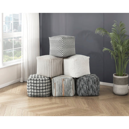 16 inch Off-White Corduroy Square Pouf Ottoman, Non-Slip Floor Seat, Bead Filled 300 LBS Capacity