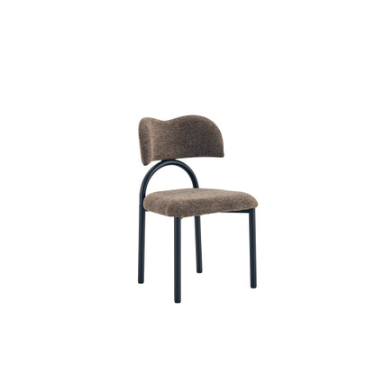 Breathable Fabric Dining Chairs with Black Metal Frames, Set of 2, Brown