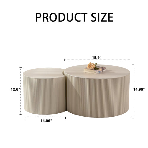 Round Hand Relief Wood Coffee Table, No Assembly