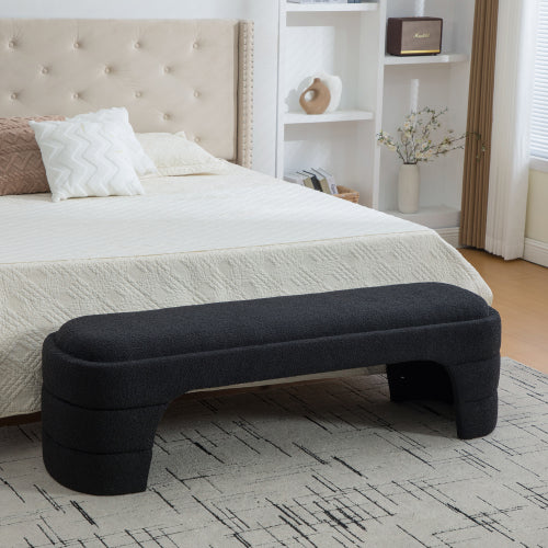 64.96inch Wide Modern Upholstered Armless Upholstered Bedroom Benches End of Bed Bench for Entryway, Chenille Ottoman Foot Stool for Living Room and Bedroom, Entryway, Black Boucle