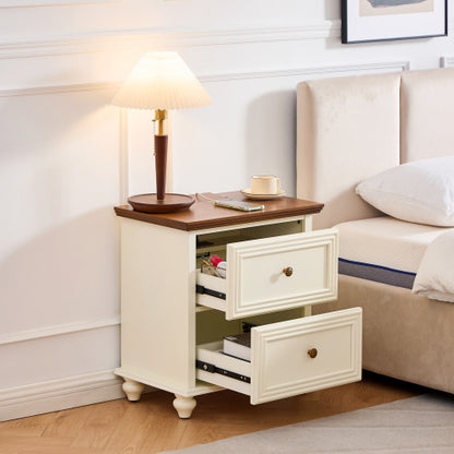 Mid Century Modern Nightstand with Charging Station and 2 Drawers
