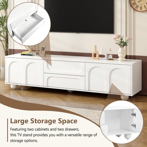 Cream TV Stand with Arched Doors and Drawers White Entertainment Center