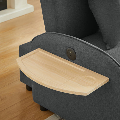Dark-Gray 3-in-1 Convertible Sleeper Chair, Adjustable Backrest, USB-C & Foldable Table