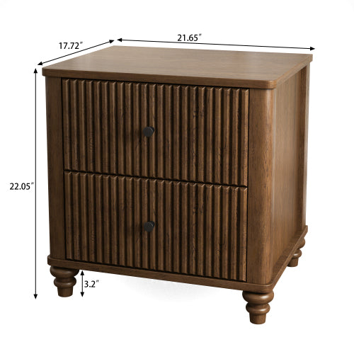 Fluted 3 Drawer Nightstand with Metal Handle, Walnut Mid Century Modern Bedside Table 21.65inch